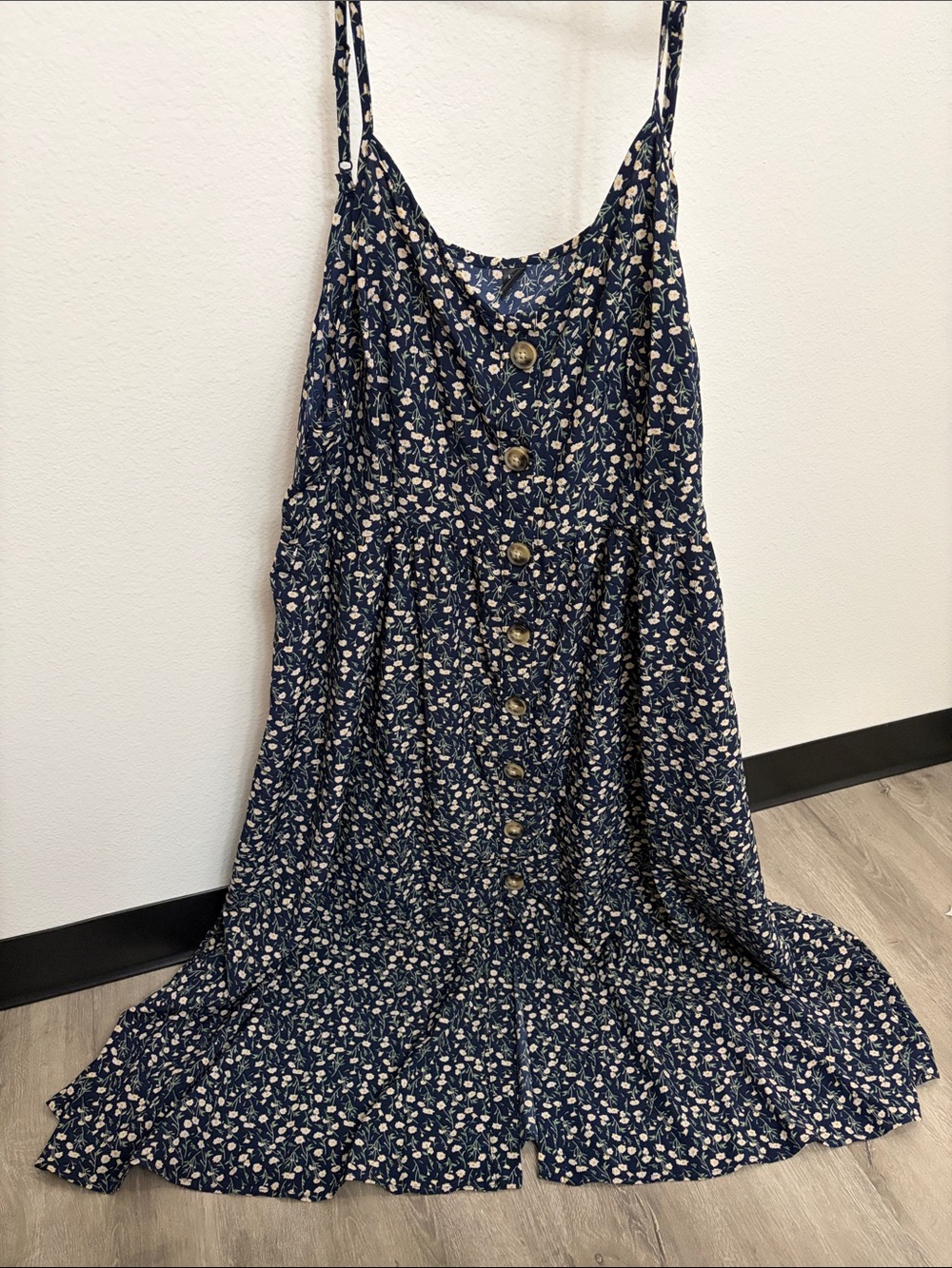 SHEIN Navy Blue Floral Button-Front Midi Dress